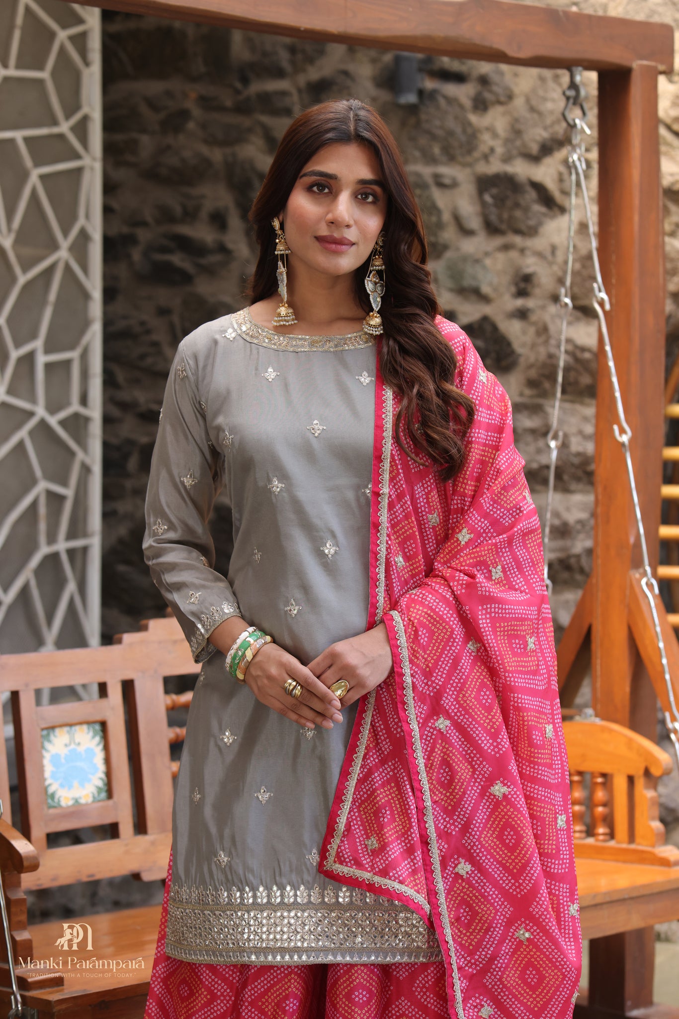 Manki Parampara-Grey Patola Sharara Set