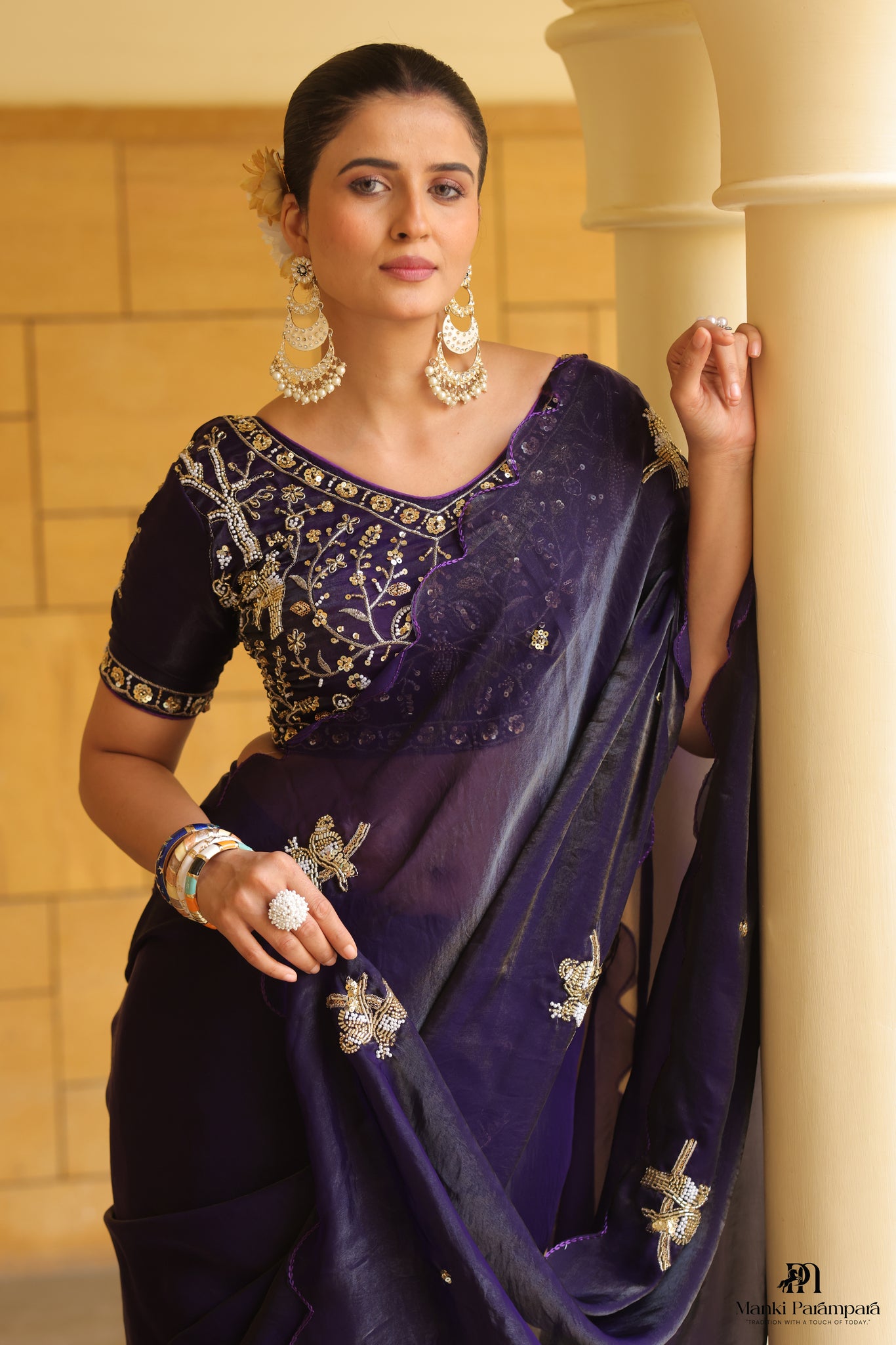 Deep Purple Embroidered Saree
