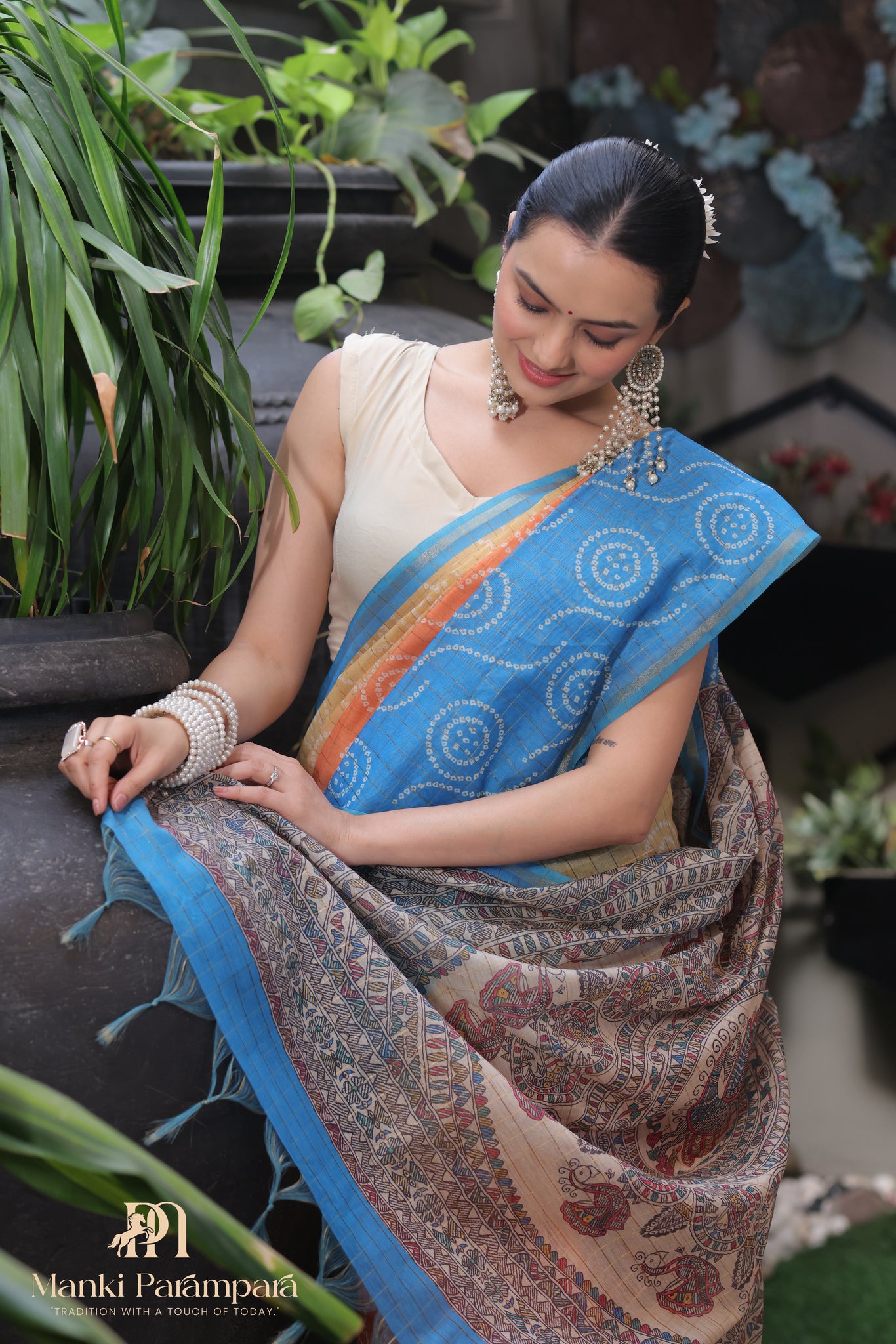 Multicolor Bandhani Kalamkari Saree