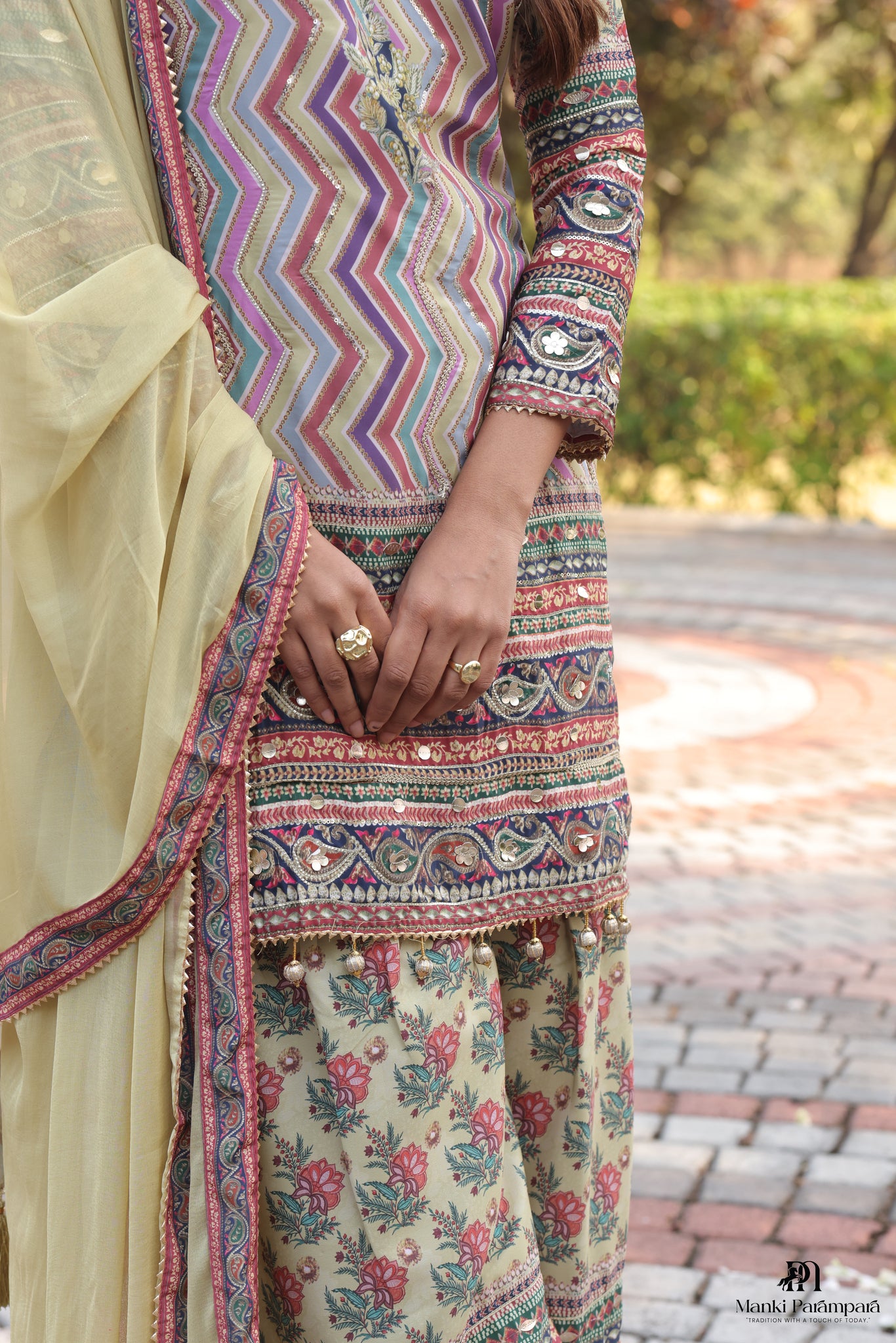 Manki Parampara-Rozana Phulkari Kurta–Sharara Set