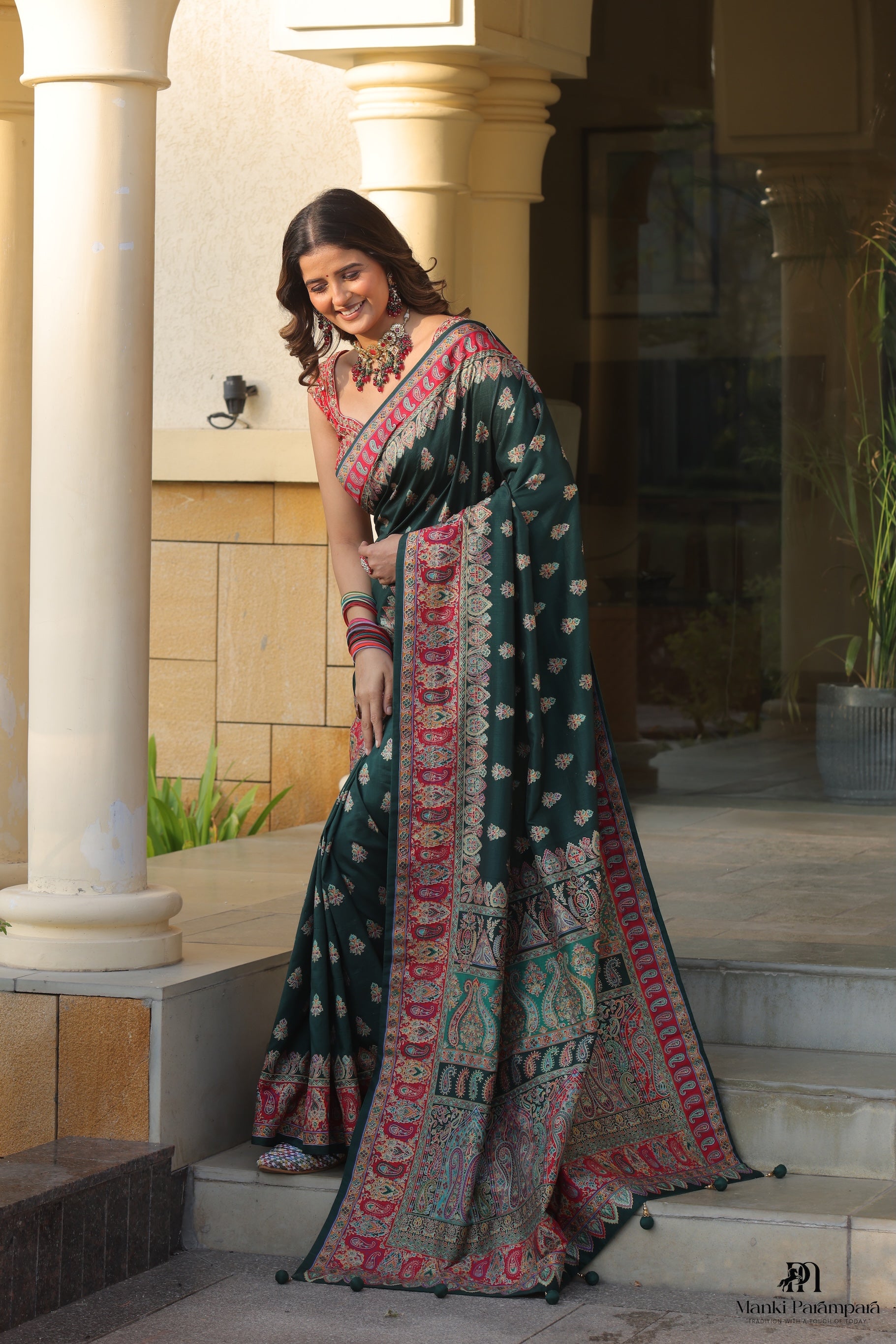 Heritage Saree with Zari Weaving & Contrast Blouse