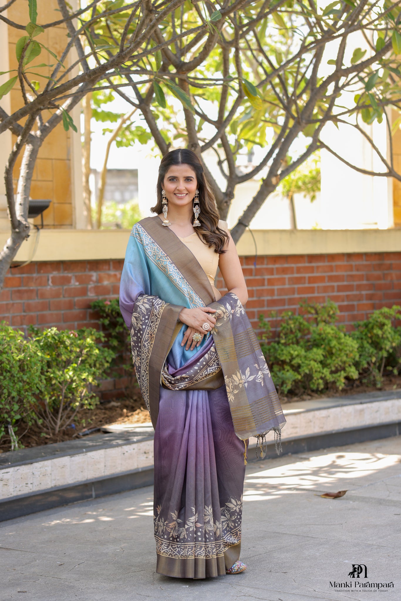 Blue–Purple Soft Tussar Silk Saree
