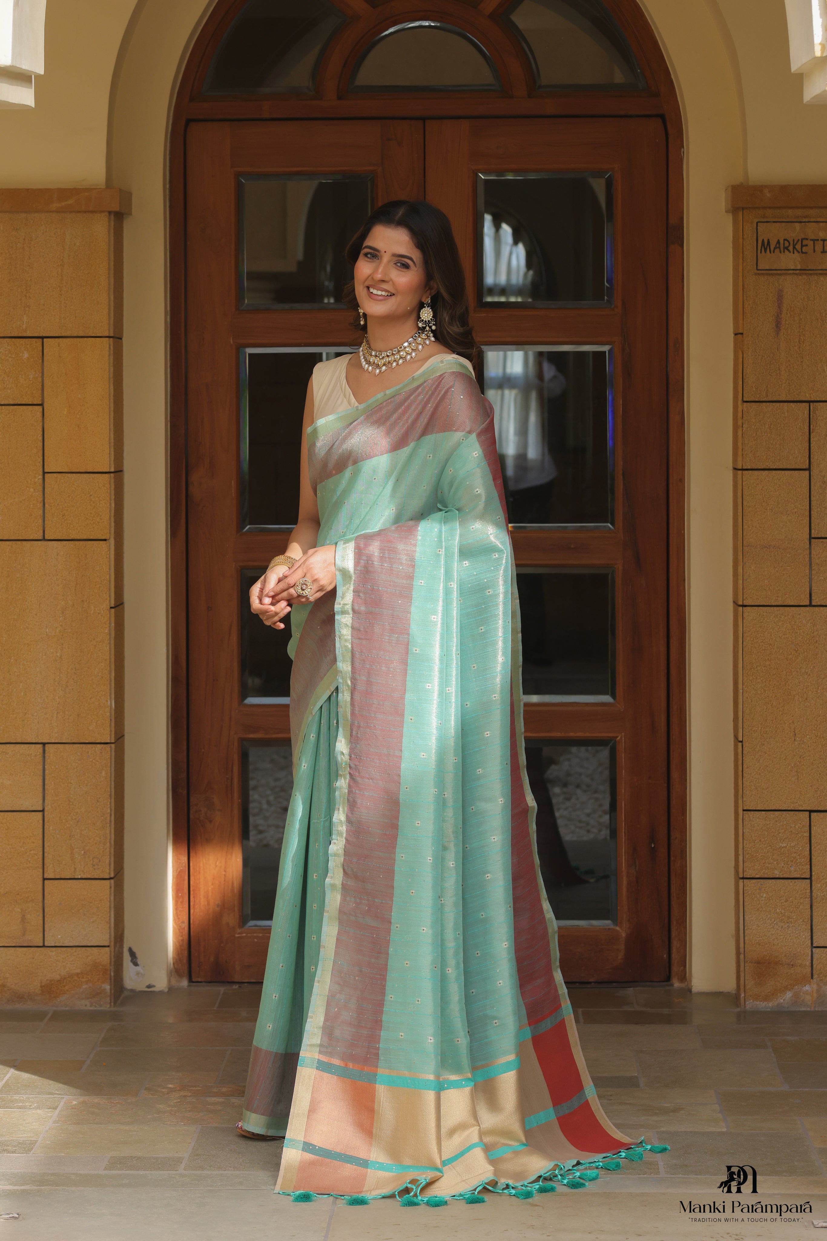 Shubhra Neelambari  Tissue Linen Silk sarees