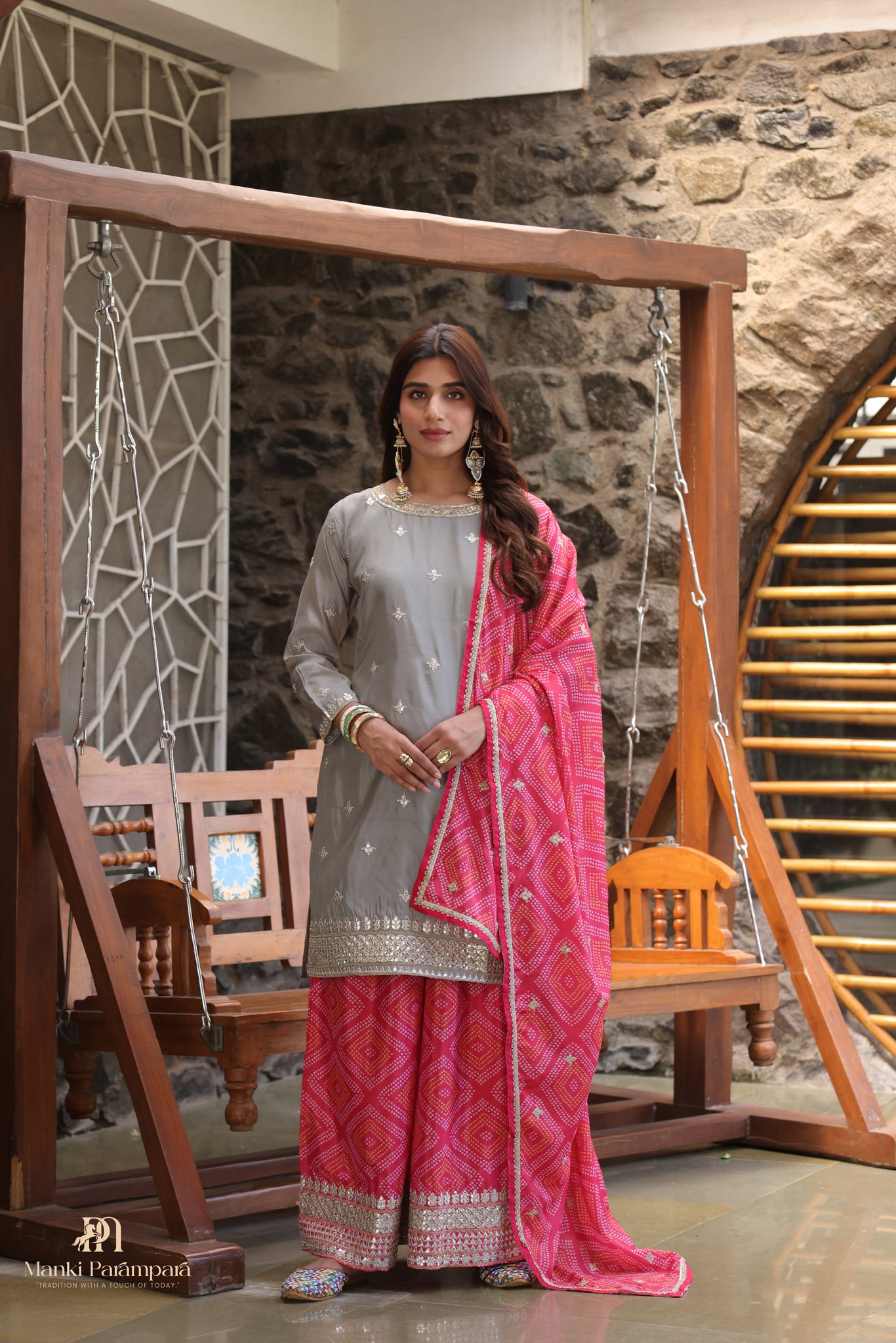 Manki Parampara-Grey Patola Sharara Set