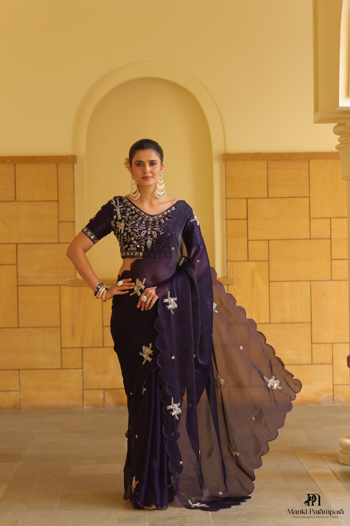 Deep Purple Embroidered Saree