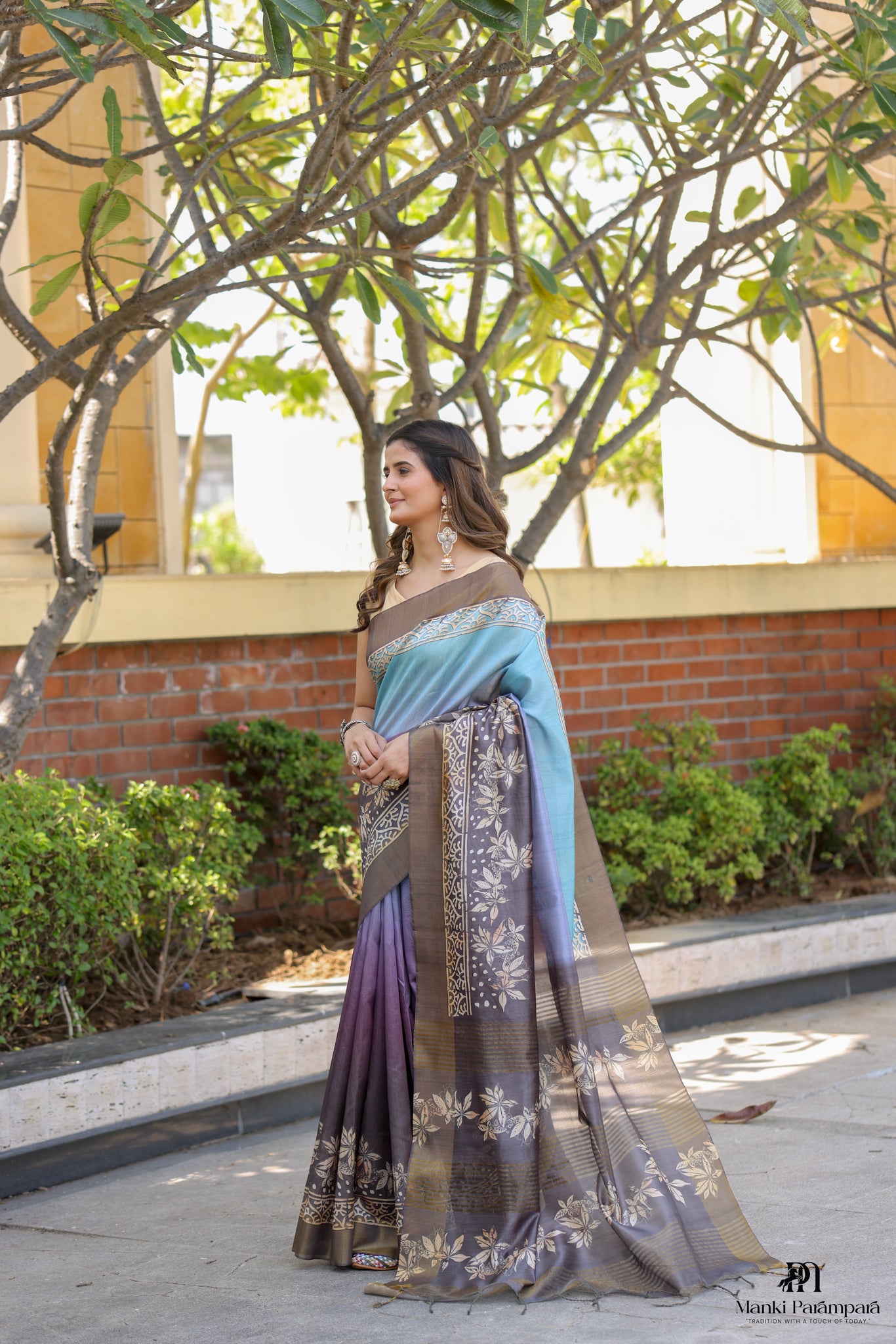 Blue–Purple Soft Tussar Silk Saree