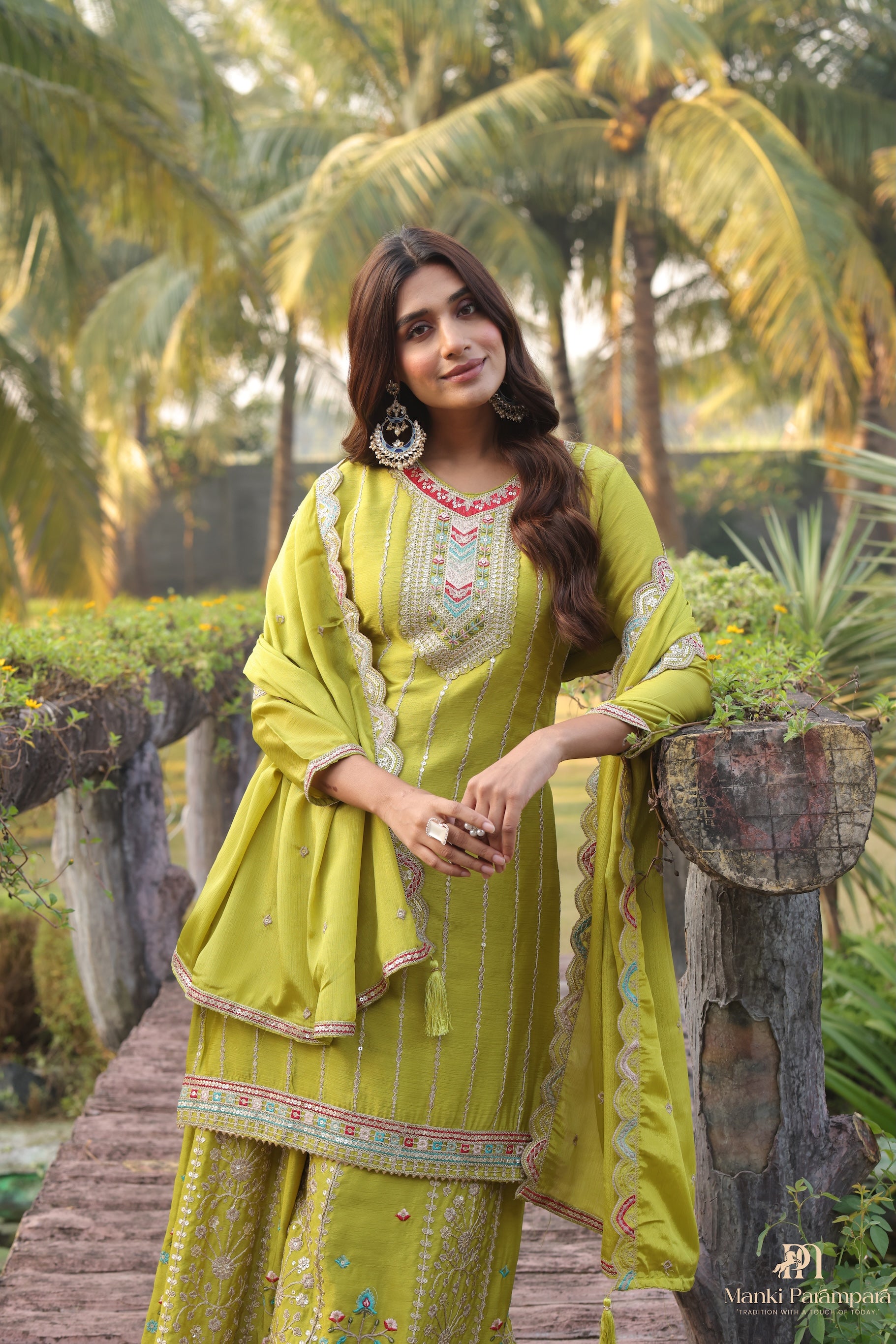 Manki Parampara-Lime Radiance Embroidered Suit