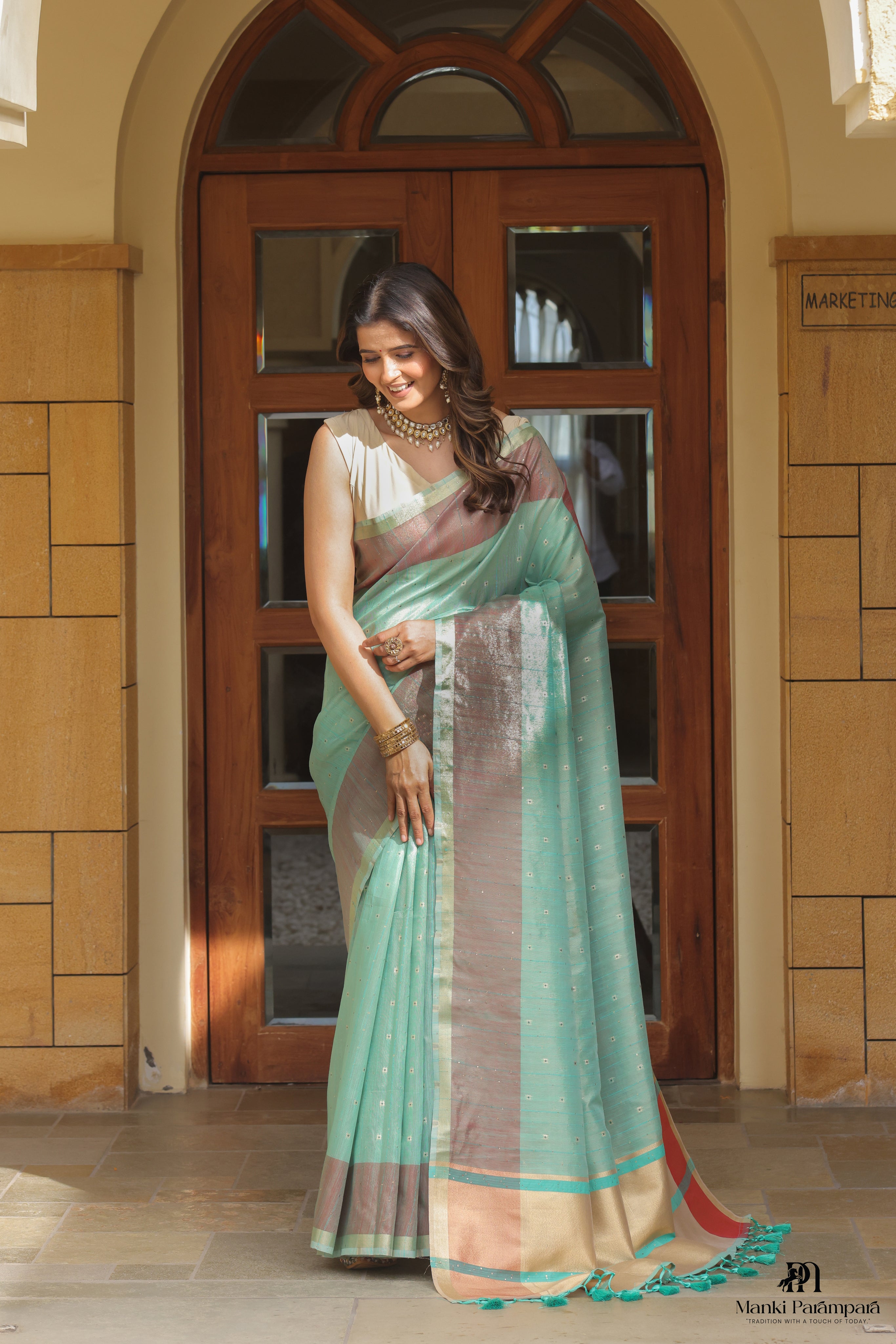 Shubhra Neelambari  Tissue Linen Silk sarees