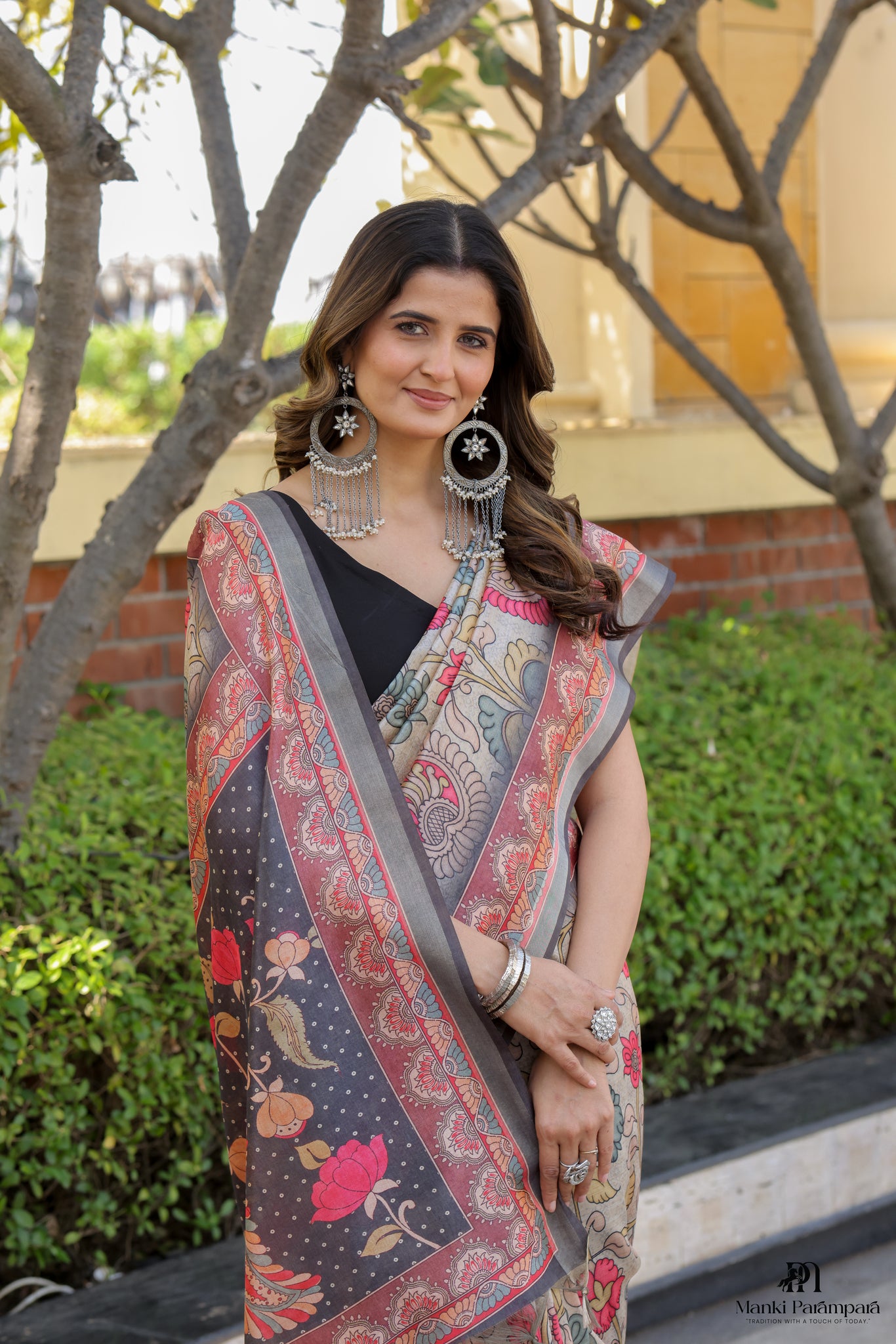 Peacock & Floral Kalamkari Saree