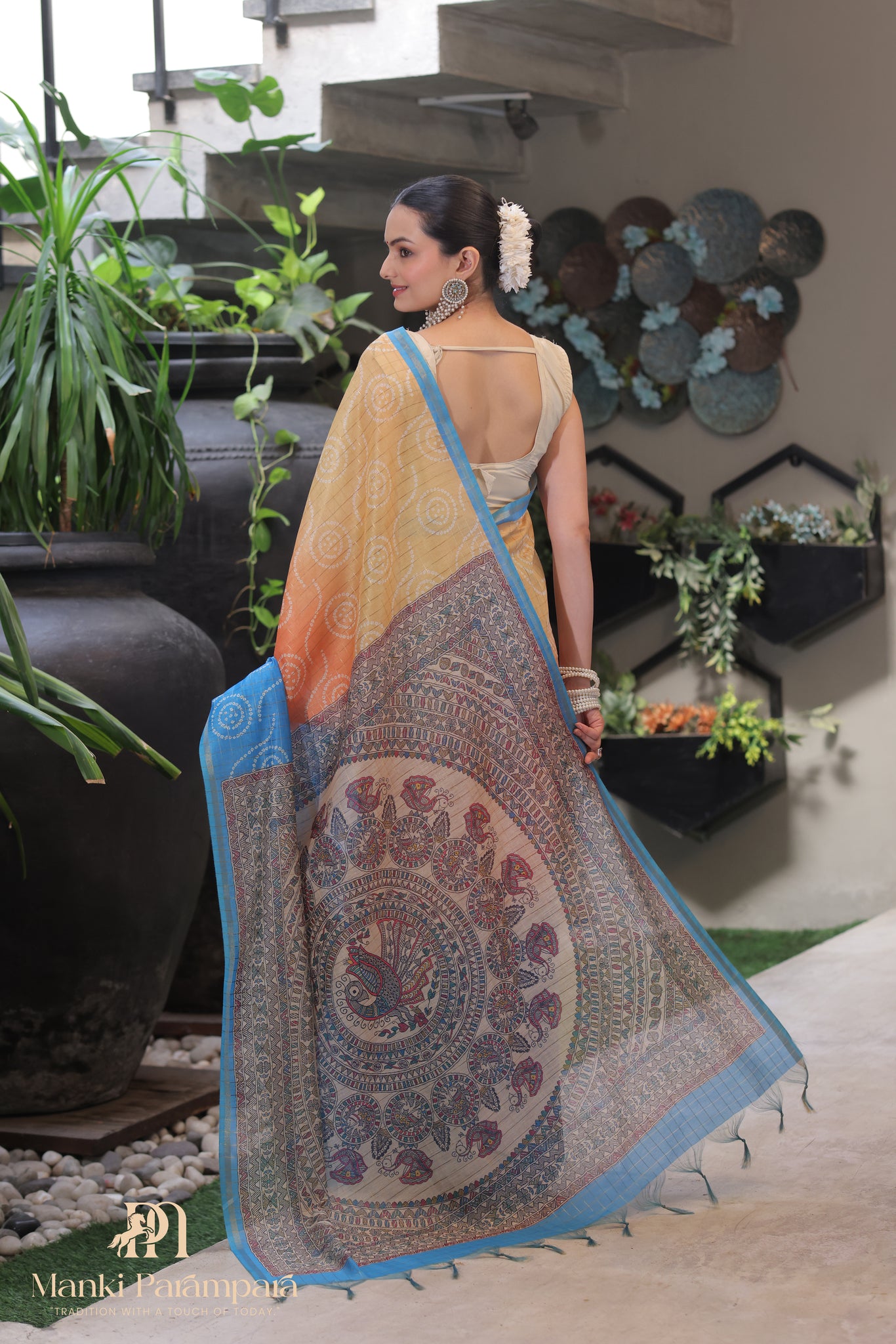Multicolor Bandhani Kalamkari Saree