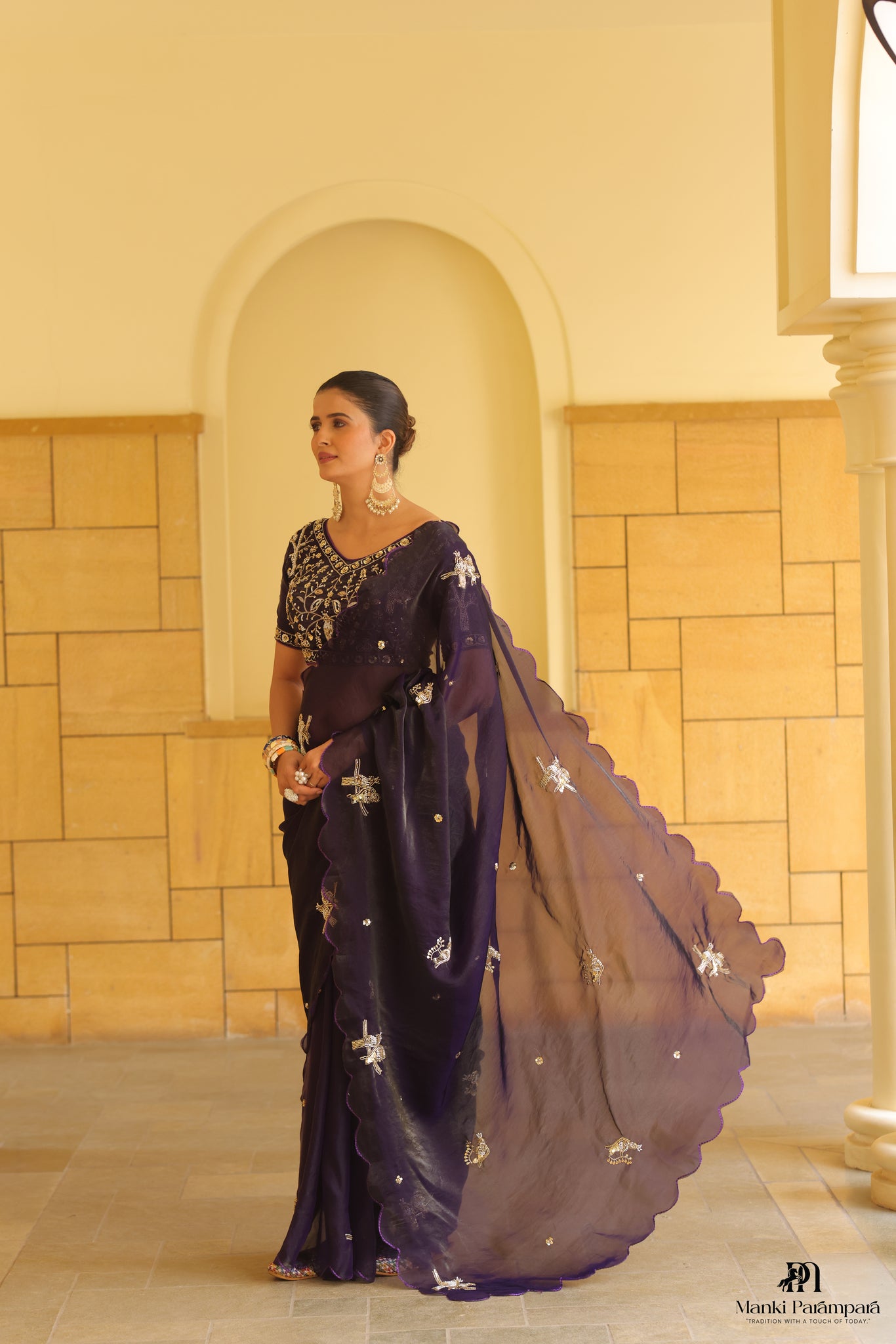 Deep Purple Embroidered Saree