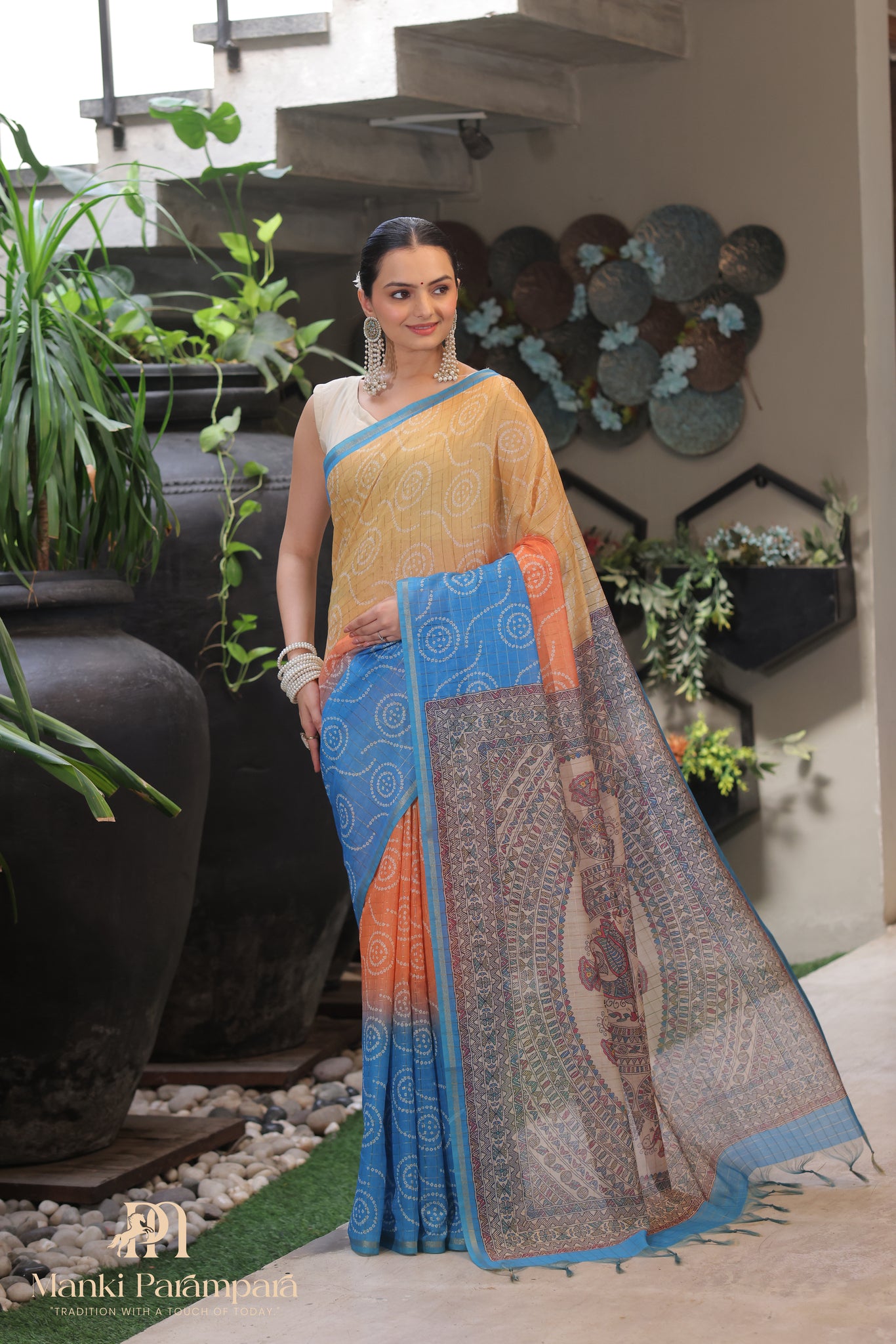 Multicolor Bandhani Kalamkari Saree