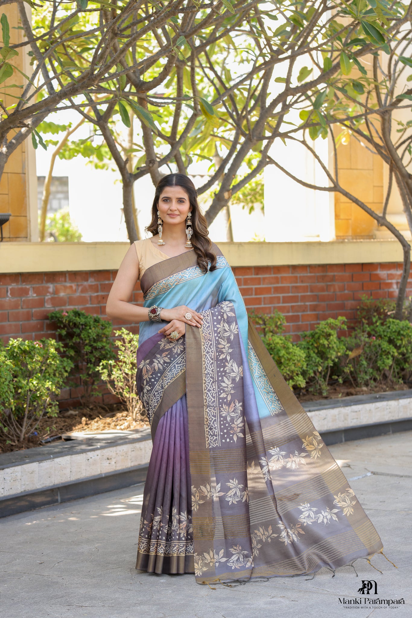 Blue–Purple Soft Tussar Silk Saree