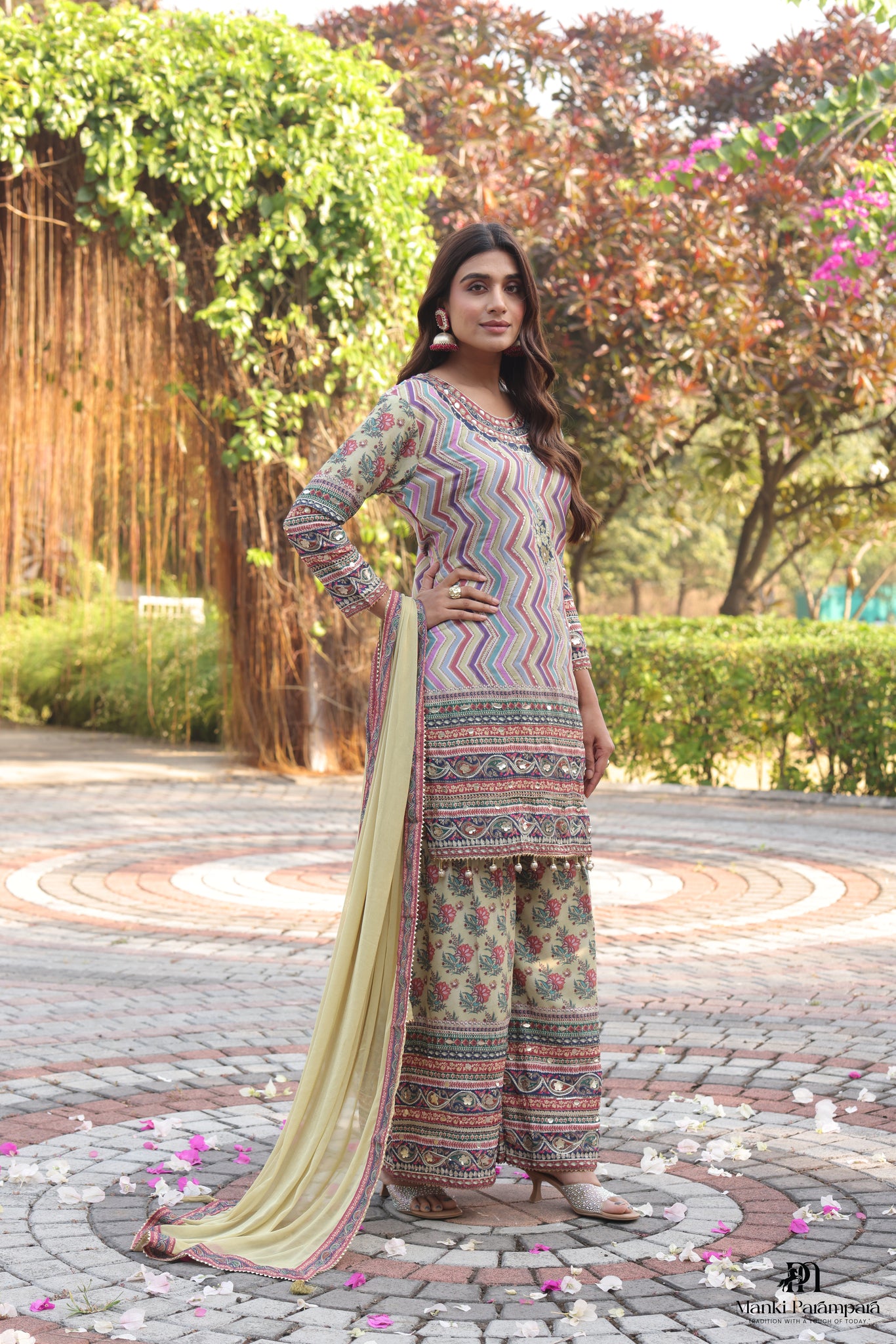 Manki Parampara-Rozana Phulkari Kurta–Sharara Set