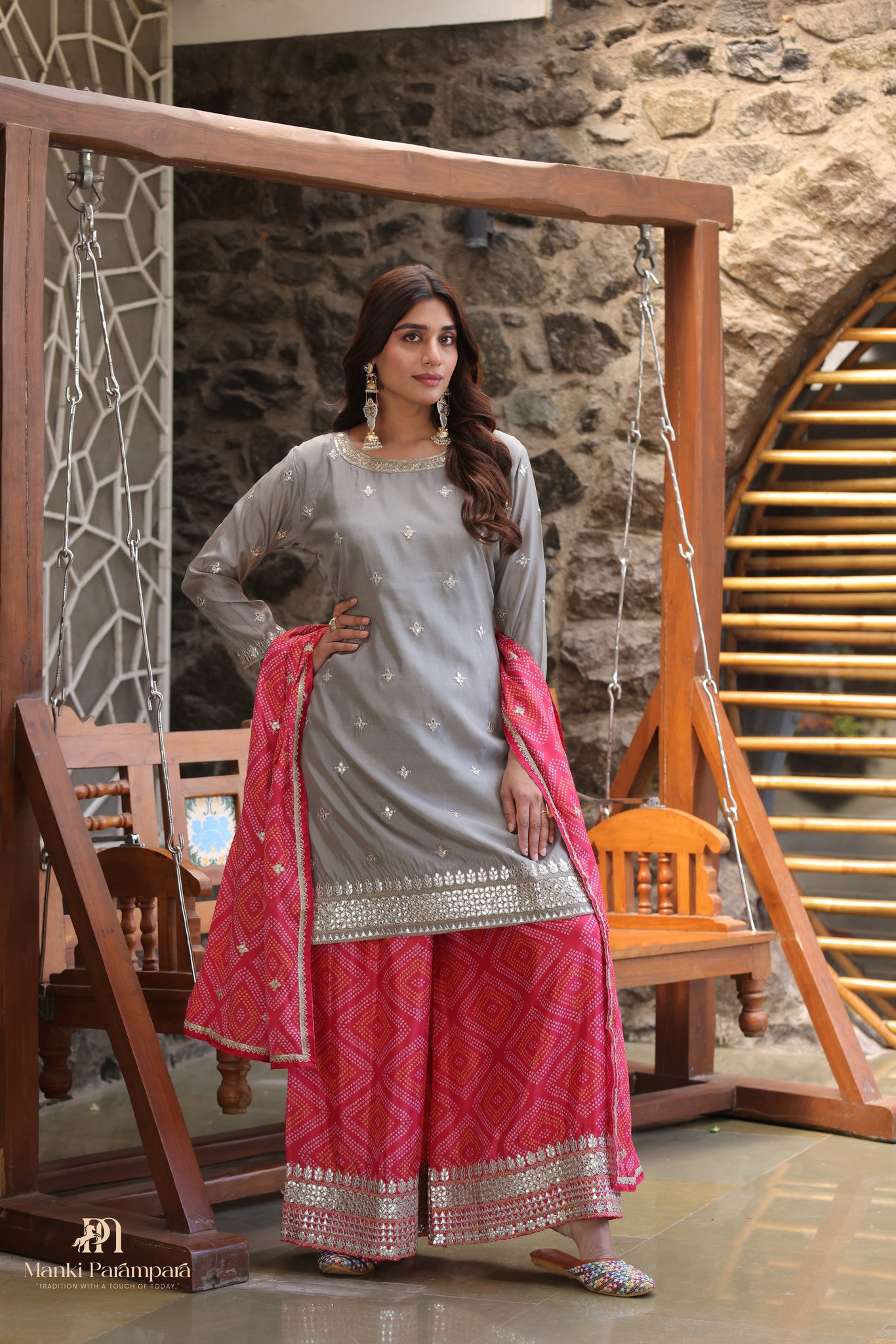 Manki Parampara-Grey Patola Sharara Set