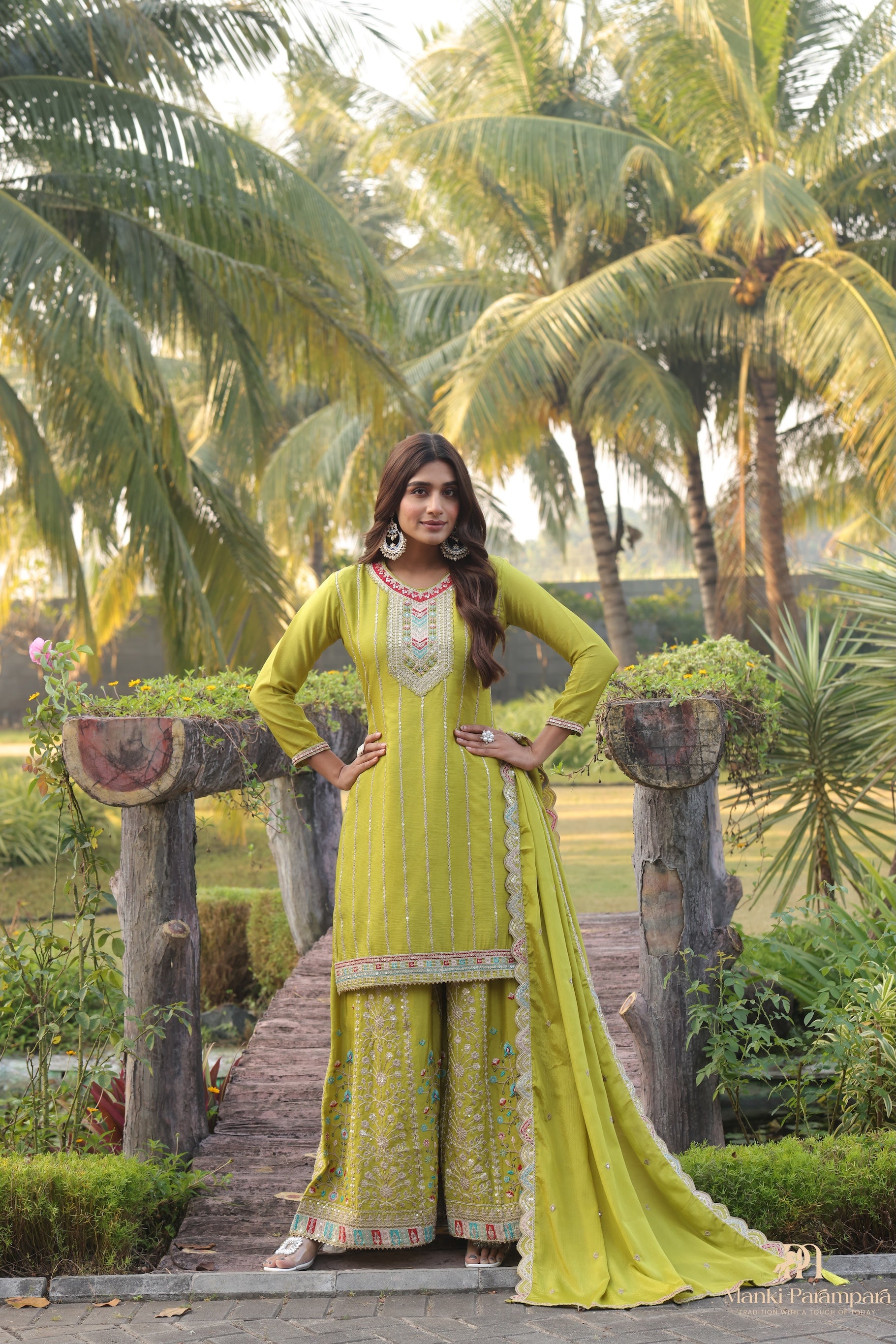 Manki Parampara-Lime Radiance Embroidered Suit