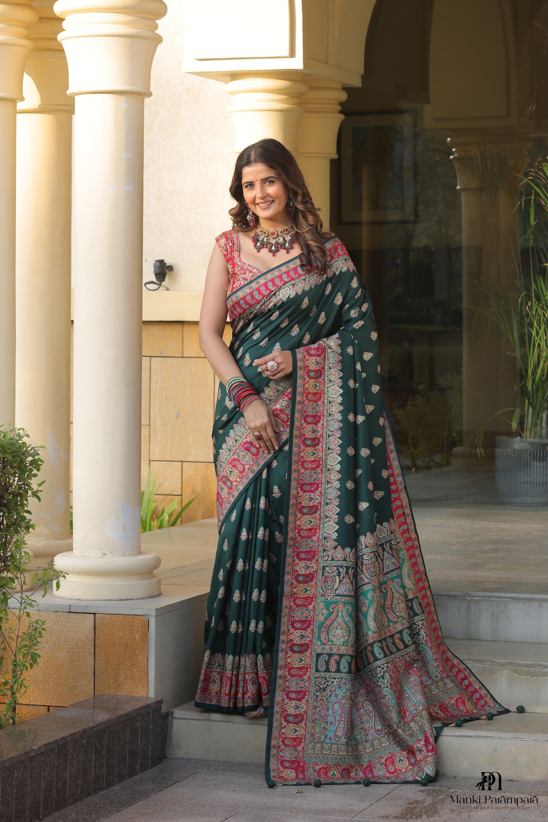 Heritage Saree with Zari Weaving & Contrast Blouse