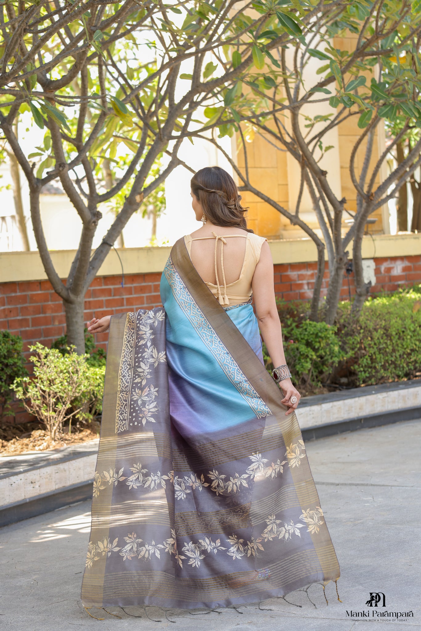 Blue–Purple Soft Tussar Silk Saree