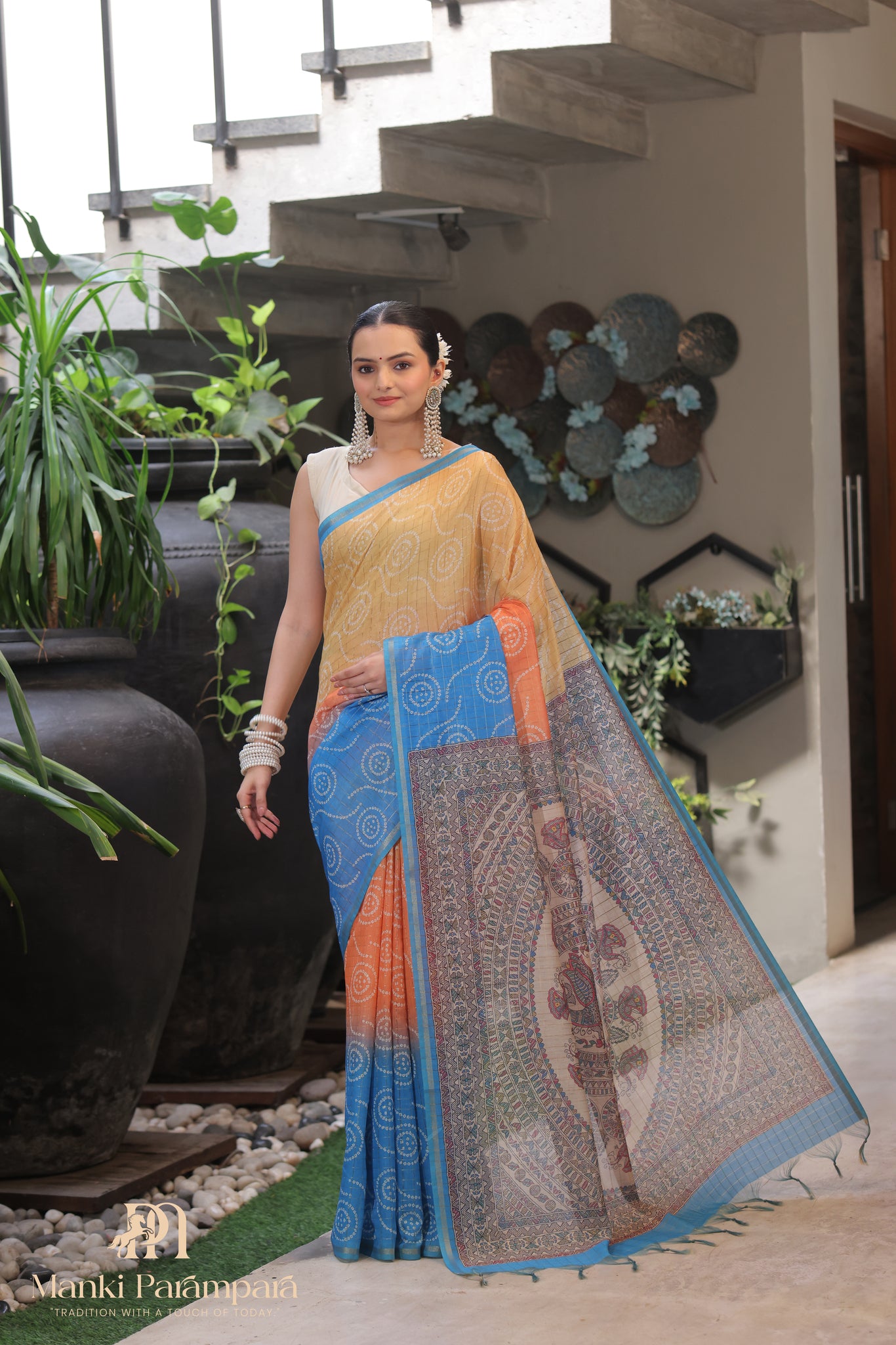 Multicolor Bandhani Kalamkari Saree