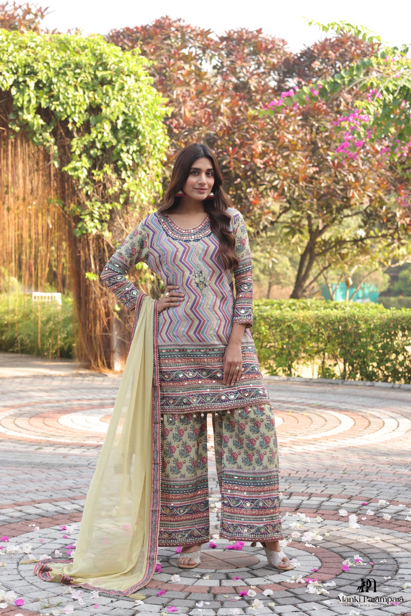 Manki Parampara-Rozana Phulkari Kurta–Sharara Set