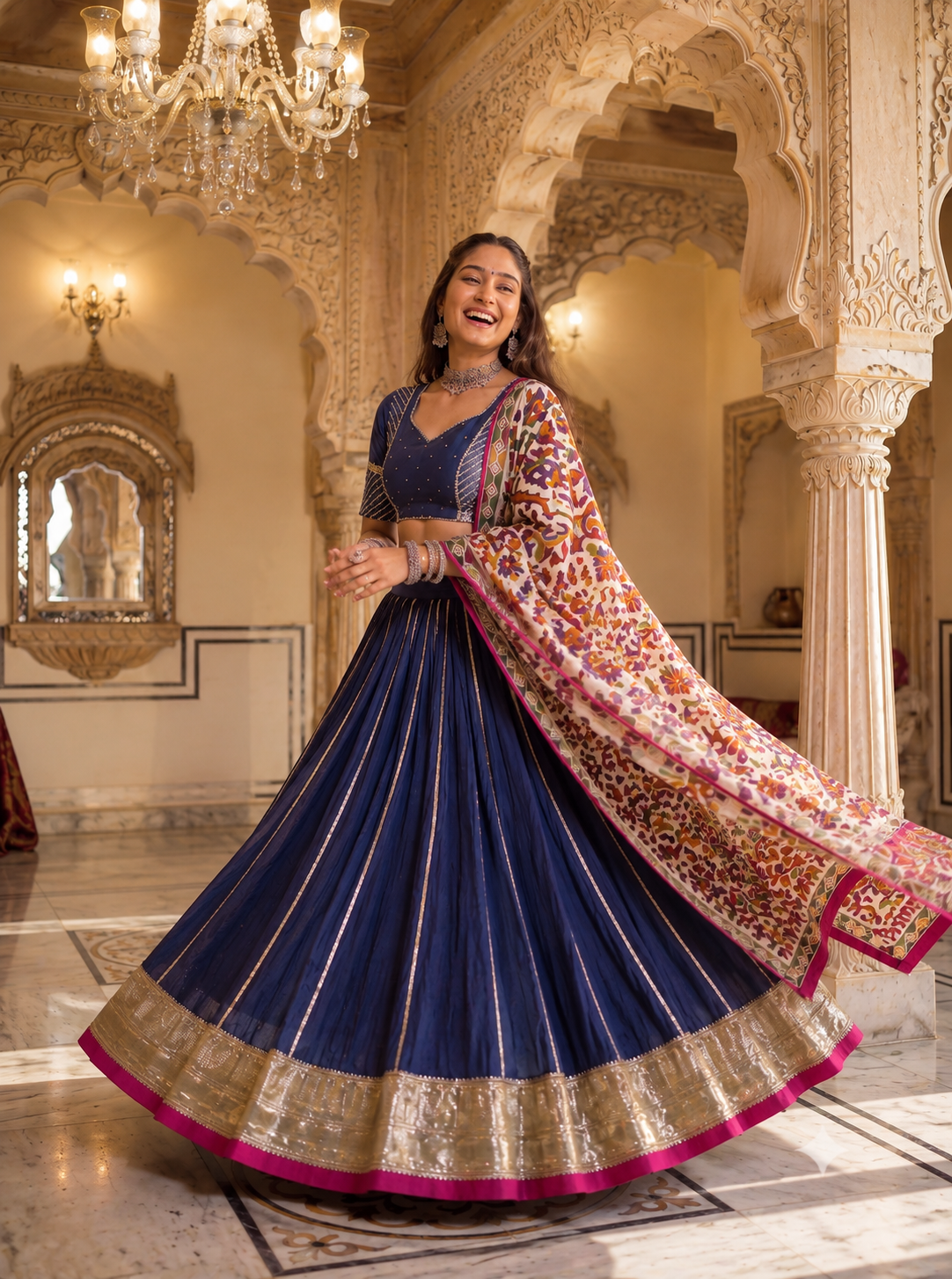 Neelambari Rajwadi Lehenga
